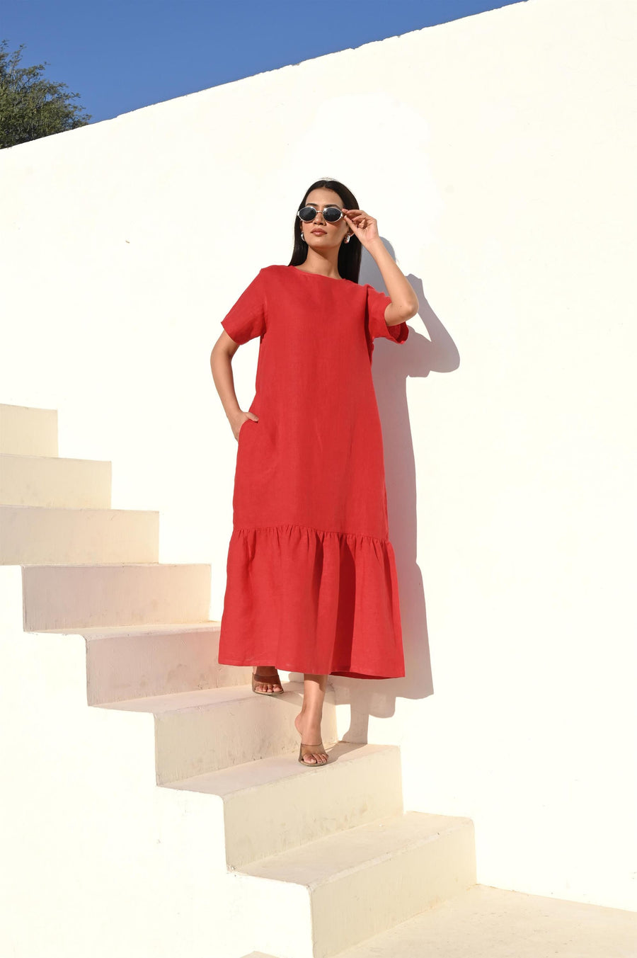 Relaxed Fit Linen Midi Dress