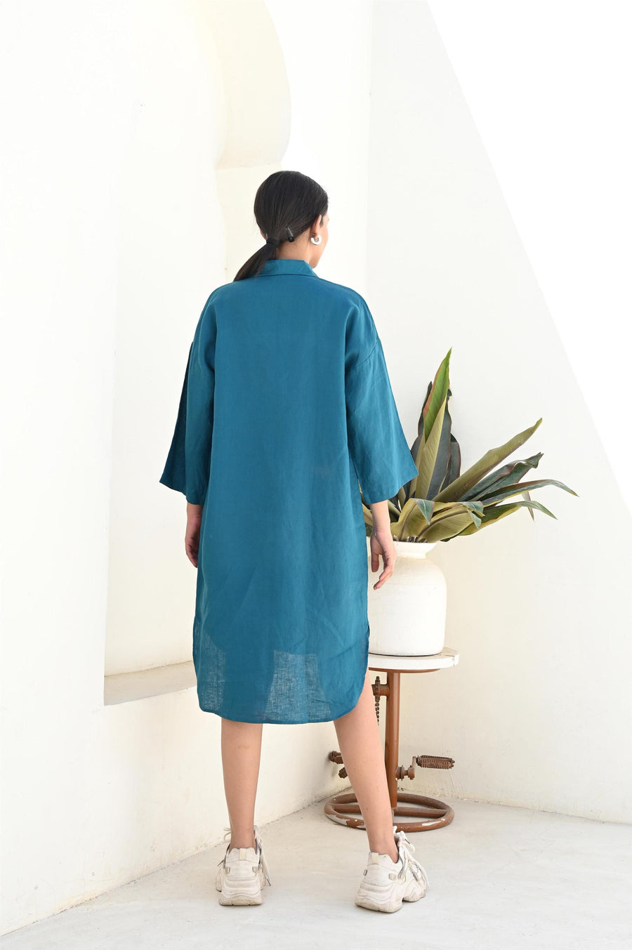Linen Collar Shirt, Long sleeves Shirt, Blue Linen Shirt for women, Oversized Linen Shirt, 3/4 Sleeve Women Shirt
