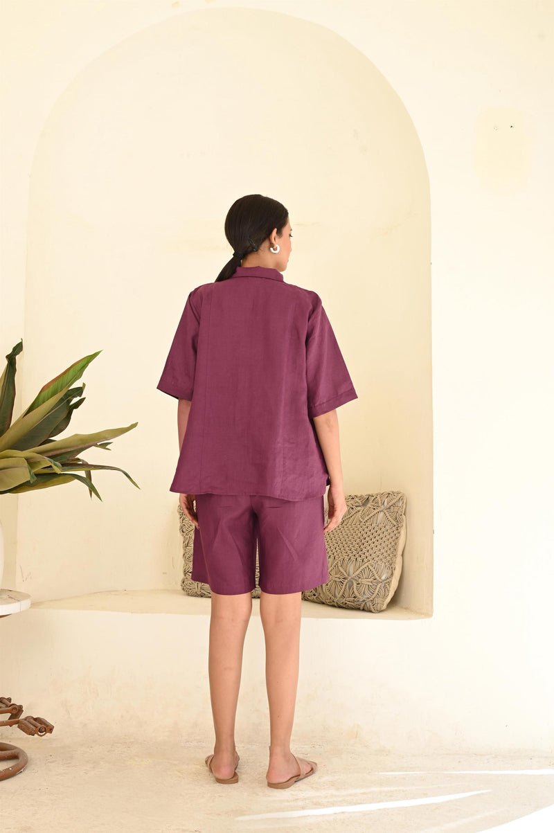 Linen Two-Piece Set: Relaxed Fit Shirt & Shorts Loungewear