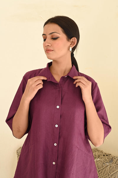 Linen Two-Piece Set: Relaxed Fit Shirt & Shorts Loungewear