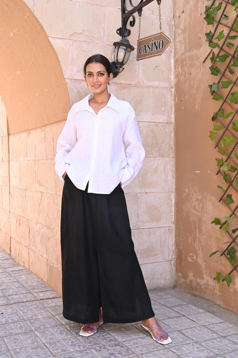 Black Linen Maxi Skirt with Slit, High Waist Long Skirt, Women’s Summer Skirt, Minimalist Linen Clothing, Linen Skirt with Pockets