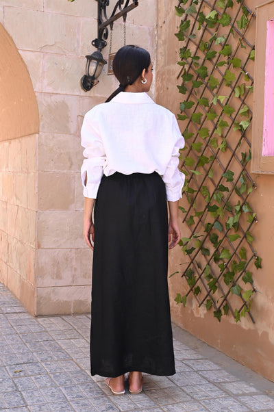Black Linen Maxi Skirt with Slit, High Waist Long Skirt, Women’s Summer Skirt, Minimalist Linen Clothing, Linen Skirt with Pockets