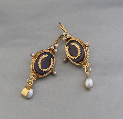 Purple Crystal Laurel Intaglio Earrings, Victorian Bridal, Gold Plated, photo 5