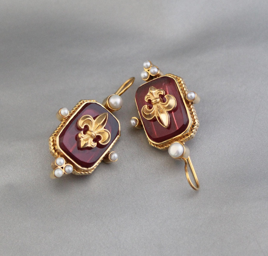 Red Intaglio Earrings, Victorian Style, Gold Plated, photo 4