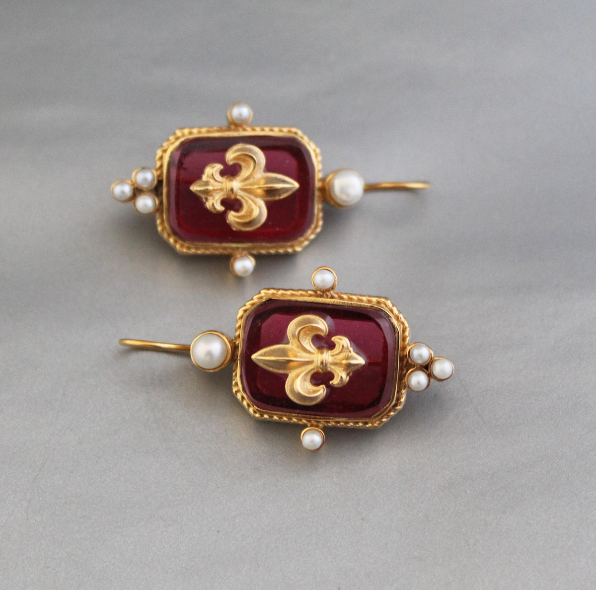 Red Intaglio Earrings, Victorian Style, Gold Plated, photo 7