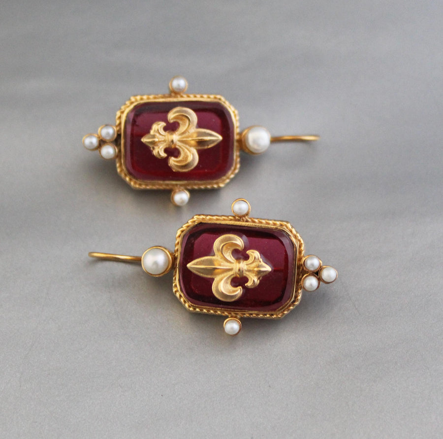 Red Intaglio Earrings, Victorian Style, Gold Plated, photo 7