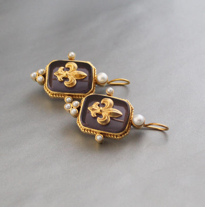 Purple Intaglio Earrings, Bridal Statement, Gold, photo 2