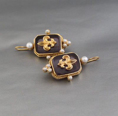 Purple Intaglio Earrings, Bridal Statement, Gold, photo 4
