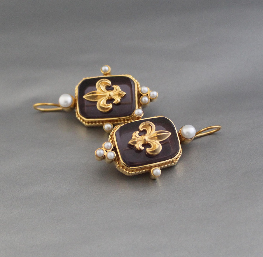 Purple Intaglio Earrings, Bridal Statement, Gold, photo 4