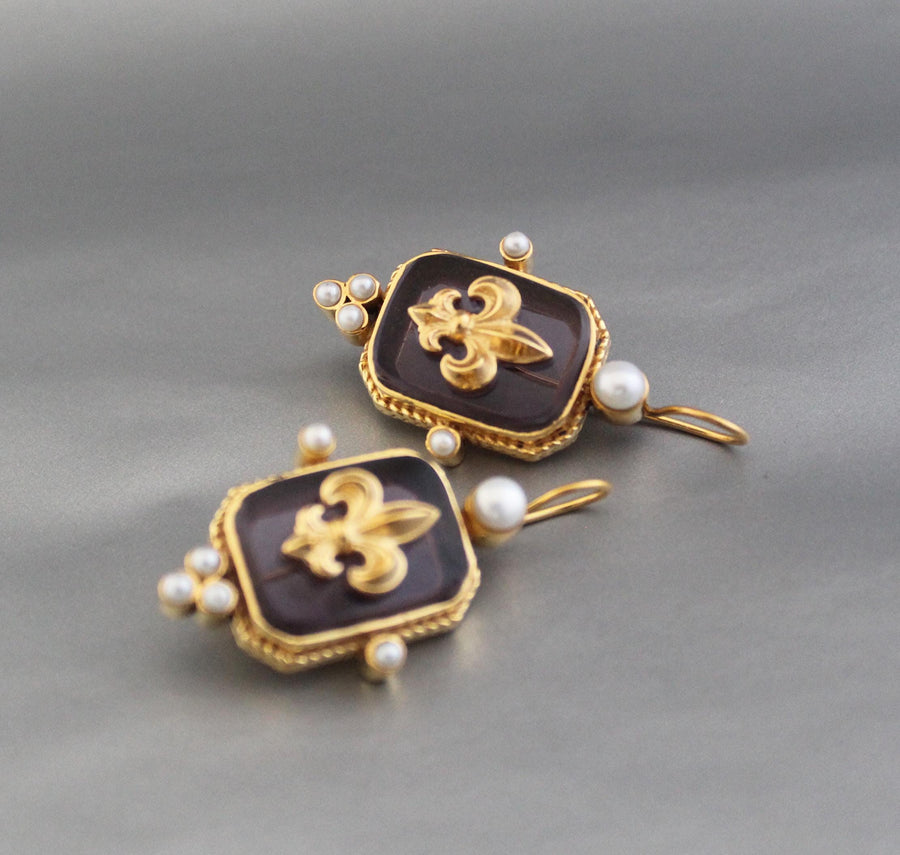 Purple Intaglio Earrings, Bridal Statement, Gold, photo 5