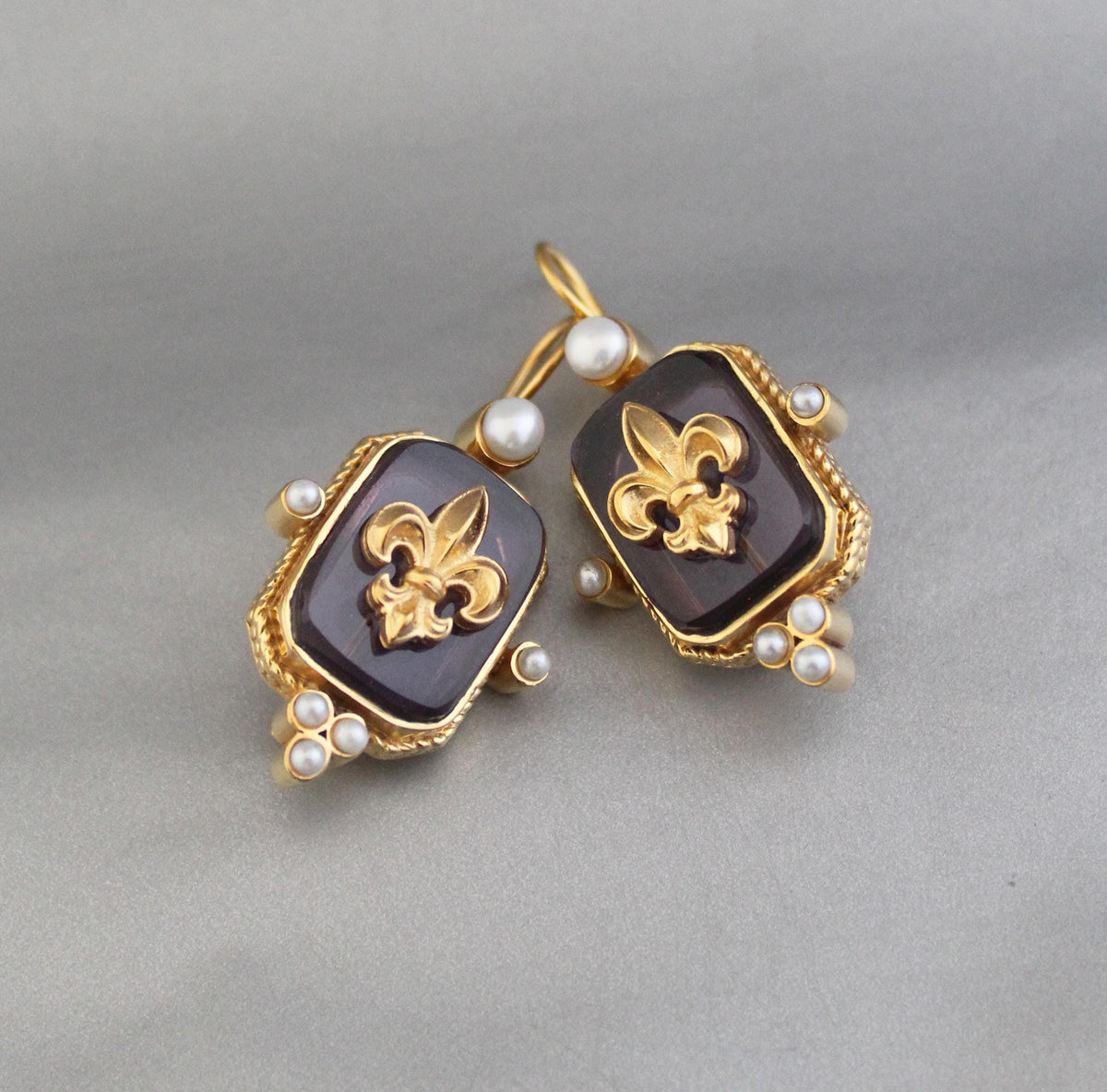 Purple Intaglio Earrings, Bridal Statement, Gold, photo 8