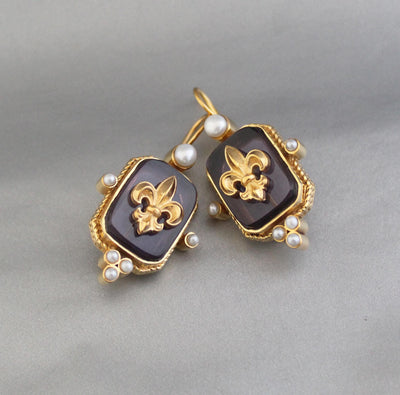 Purple Intaglio Earrings, Bridal Statement, Gold, photo 8
