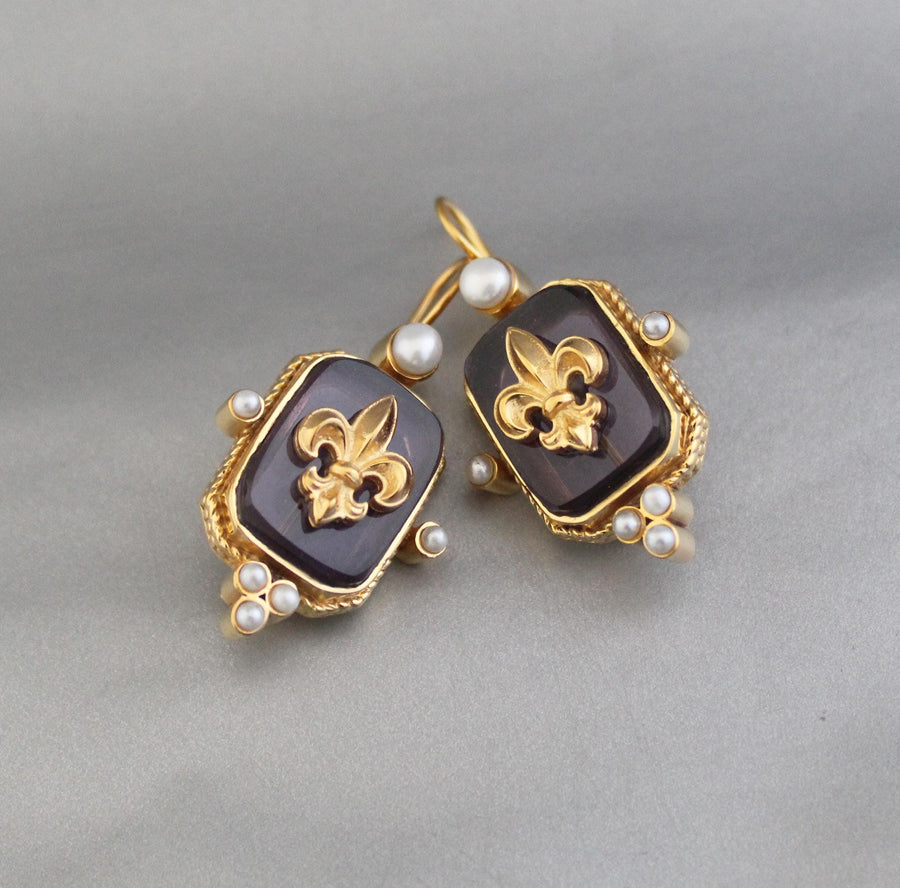 Purple Intaglio Earrings, Bridal Statement, Gold, photo 8
