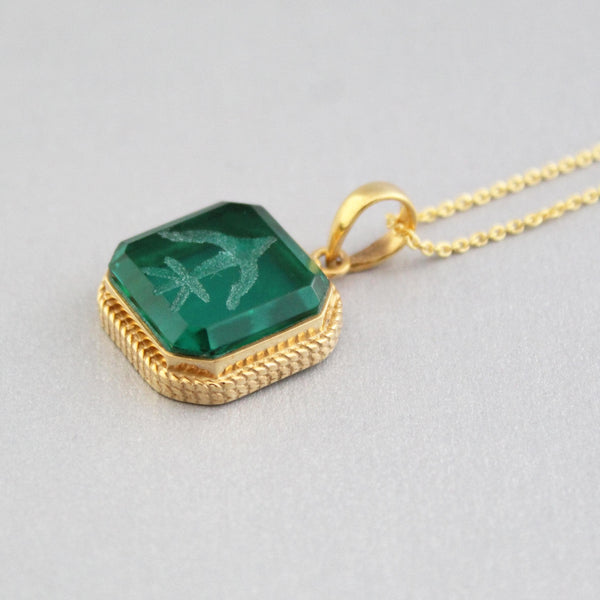 Green Intaglio Necklace, Roman Style Cameo Pendant