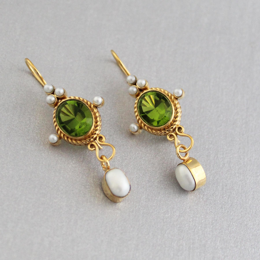 Green Quartz Intaglio Earrings, Art Deco Style, Gold, photo 8