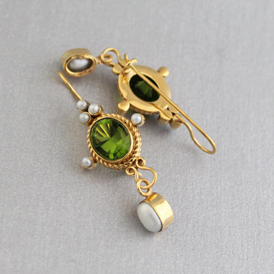 Green Quartz Intaglio Earrings, Art Deco Style, Gold, photo 7
