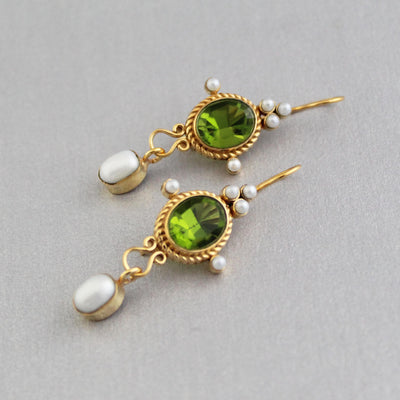 Green Quartz Intaglio Earrings, Art Deco Style, Gold, photo 10