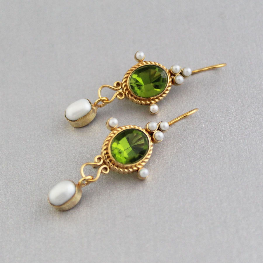Green Quartz Intaglio Earrings, Art Deco Style, Gold, photo 10