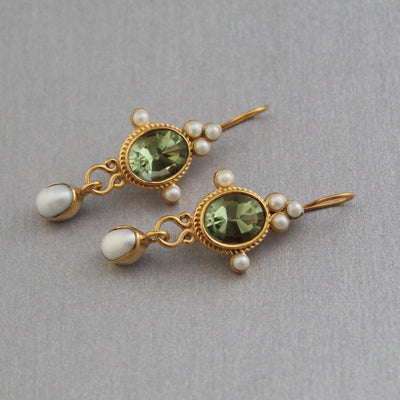 Green Intaglio Glass Earrings, Vintage Art Deco Style, photo 4