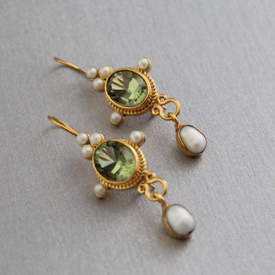 Green Intaglio Glass Earrings, Vintage Art Deco Style, photo 8