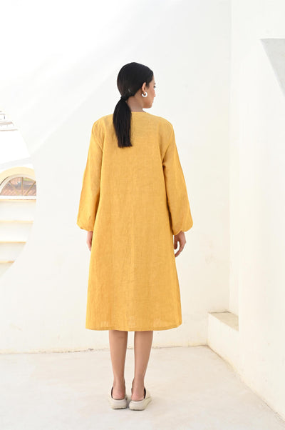 V Neck Button Front Linen Dress, Summer Dress, Linen Smock Dress, midi shirt dress, modest linen dress, summer swing button down dress