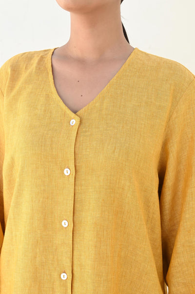 V Neck Button Front Linen Dress, Summer Dress, Linen Smock Dress, midi shirt dress, modest linen dress, summer swing button down dress