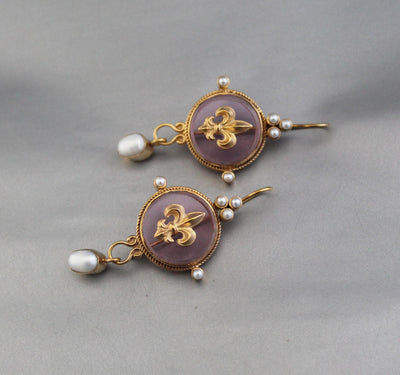 Intaglio Glass Cameo Earrings, Victorian Roman Style, Gold Vermeil with Pearls, photo 8