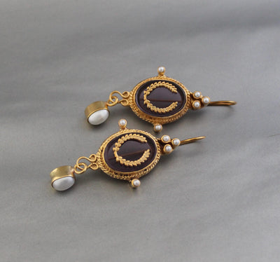 Purple Crystal Laurel Intaglio Earrings, Victorian Bridal, Gold Plated, photo 2