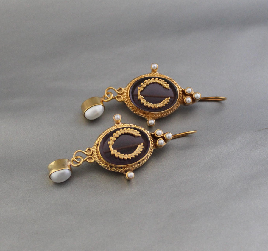 Purple Crystal Laurel Intaglio Earrings, Victorian Bridal, Gold Plated, photo 2