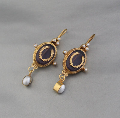 Purple Crystal Laurel Intaglio Earrings, Victorian Bridal, Gold Plated, photo 6