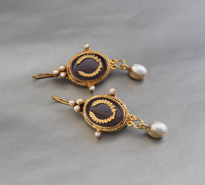 Purple Crystal Laurel Intaglio Earrings, Victorian Bridal, Gold Plated, photo 7