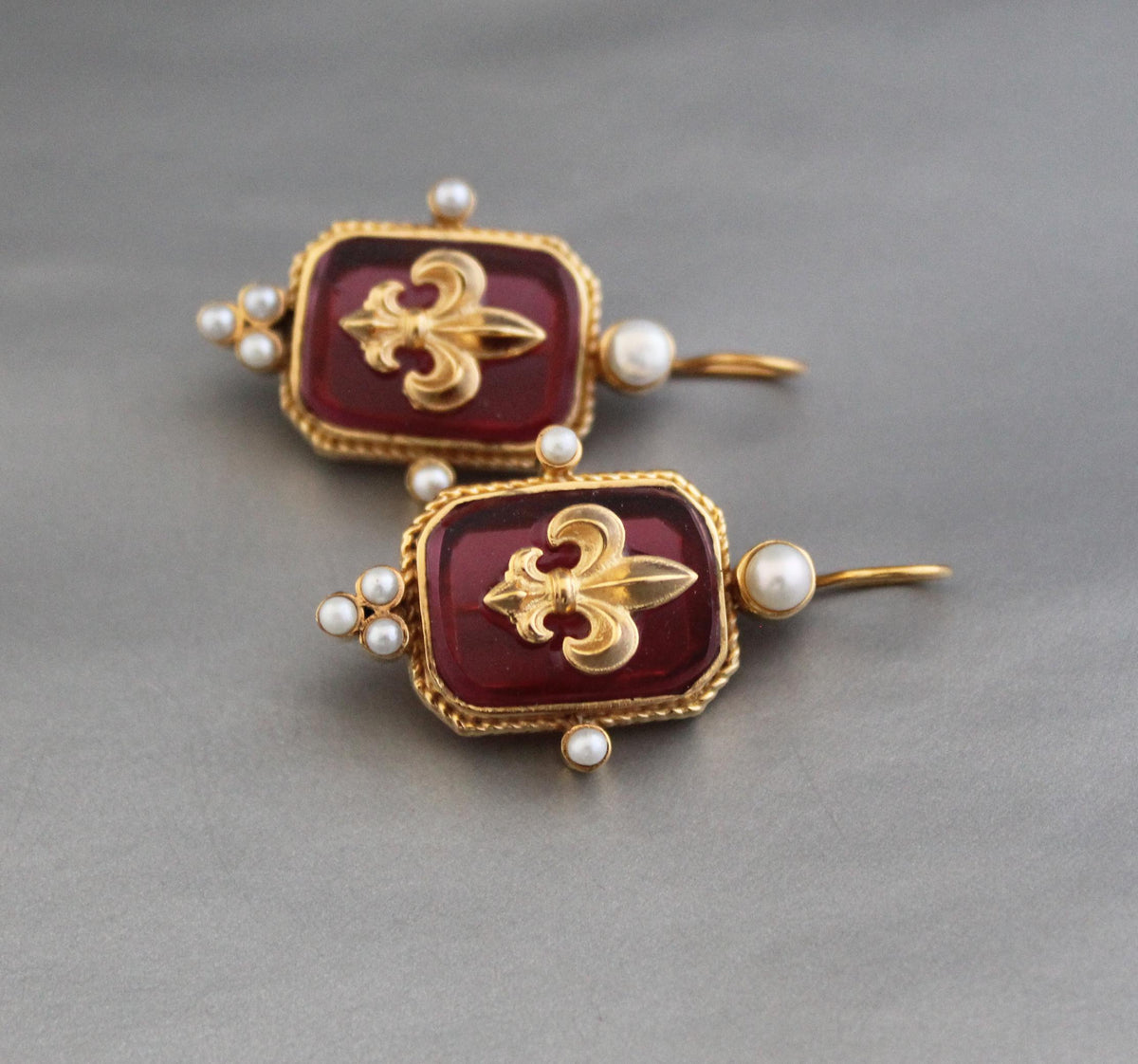 Red Intaglio Earrings, Victorian Style, Gold Plated, photo 5