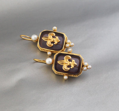 Purple Intaglio Earrings, Bridal Statement, Gold, photo 9