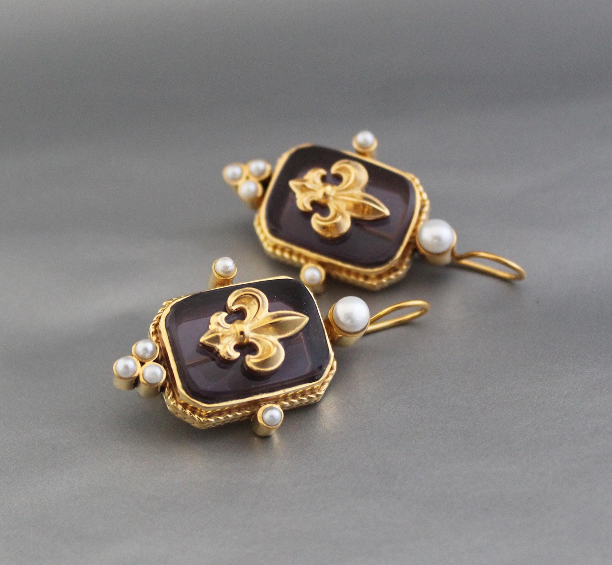 Purple Intaglio Earrings, Bridal Statement, Gold, photo 6