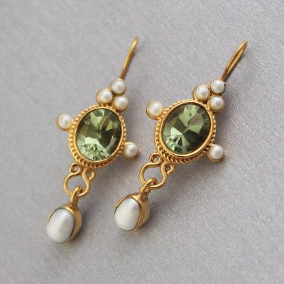 Green Intaglio Glass Earrings, Vintage Art Deco Style, photo 2