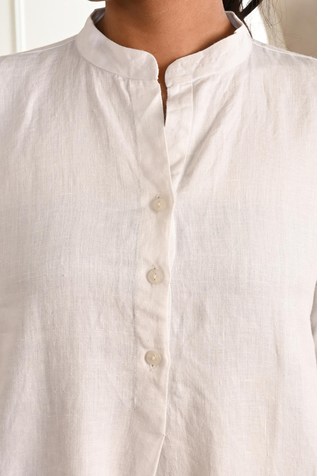 White Midi Dress with Mandarin Collar and Side Slits, White Linen Dress, Casual linen Dress, Bridesmaids linen dress, Linen dress women