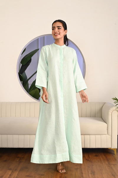 Linen Maxi Dress with Waist Tie, Full-length shirt dress with a belted waist, Long Sleeve Linen Pinafore Dress, Button Maxi Dress for Women