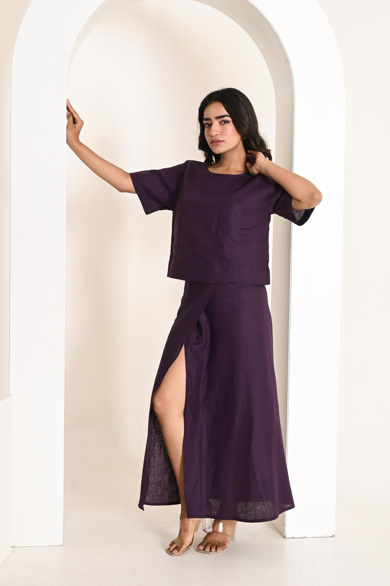 Purple Linen Set, Women’s Linen Shirt and Skirt, Summer Co-ord Outfit, Relaxed Fit Linen Clothing, casual linen co ord, linen set