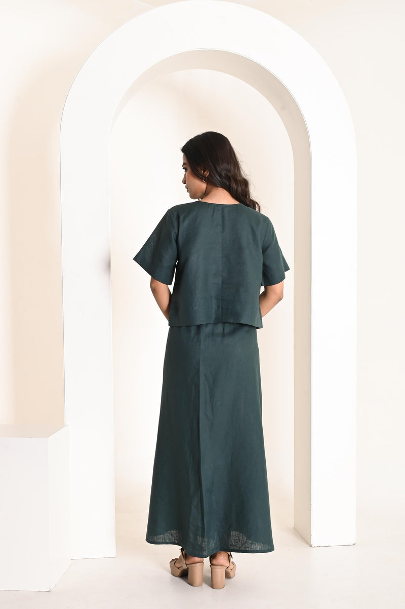 Two Piece Linen Set Women, Short Sleeve Top and Long Skirt with Slit, Handmade Linen Outfit, Summer Co-Ord Set, Linen Beach Outfit