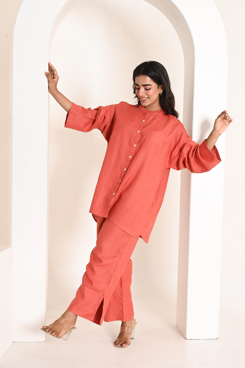 Linen Two-Piece Set, Oversized Shirt & Trousers, Eco-Friendly Summer Outfit, Linen Button Casual Shirt, Loose Wide Pants, Plus Size