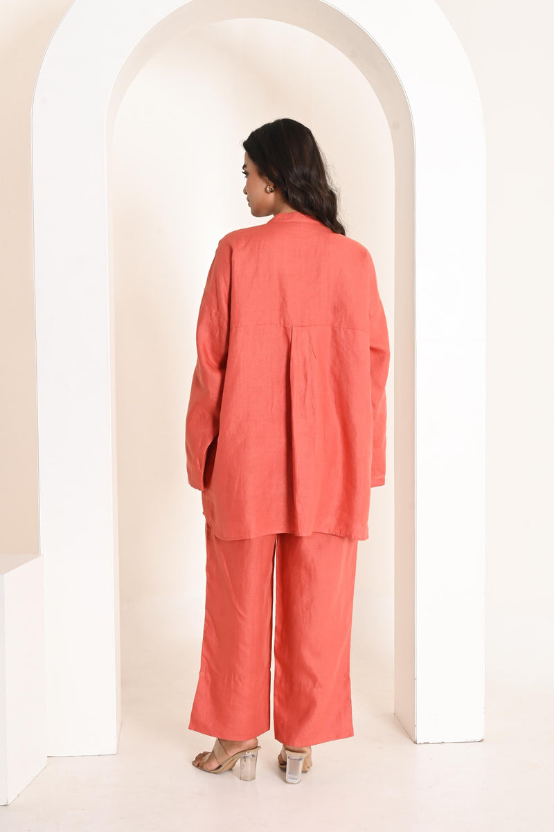 Linen Two-Piece Set, Oversized Shirt & Trousers, Eco-Friendly Summer Outfit, Linen Button Casual Shirt, Loose Wide Pants, Plus Size