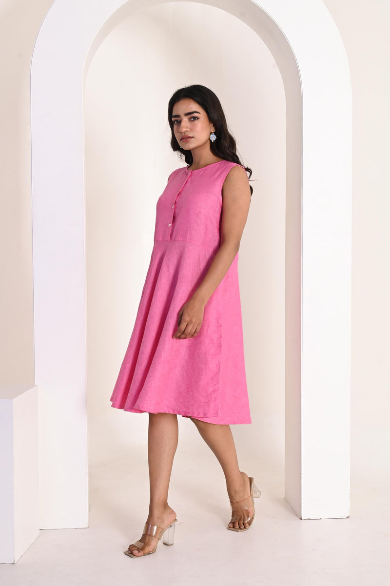 Pink Sleeveless Linen A-Line Dress, photo 3