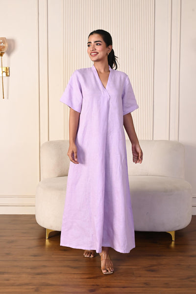 Handmade Linen Maxi Dress: Relaxed A-Line V-Neck with Pockets