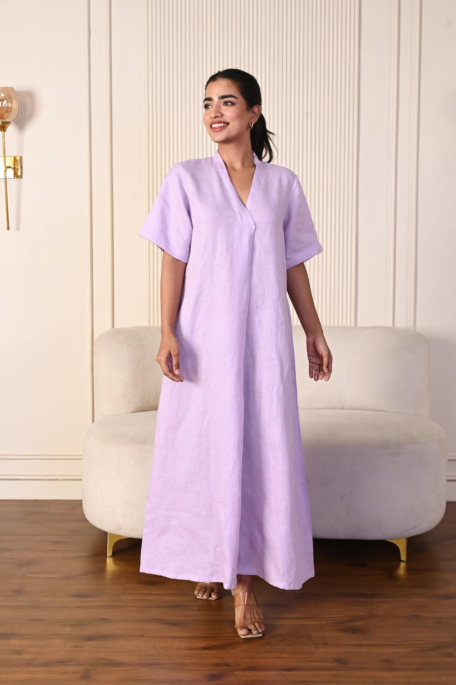 Handmade Linen Maxi Dress: Relaxed A-Line V-Neck with Pockets