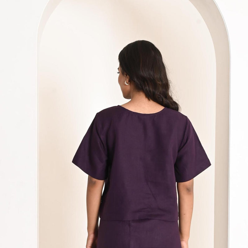 Linen Casual Top with Round Neckline, Womens Linen Top, Linen tee, Linen short sleeve top, Handmade Clothing for Women
