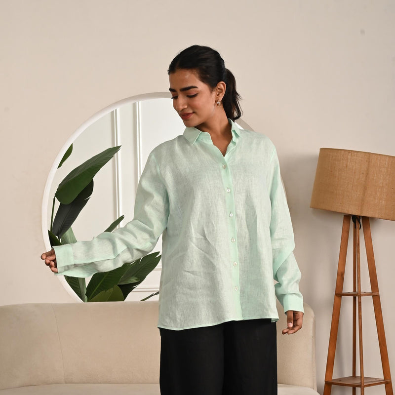 Pure Linen Button Up Shirt, Collared Button-Down Shirt, Oversized Linen Shirt, Plus Size Clothing