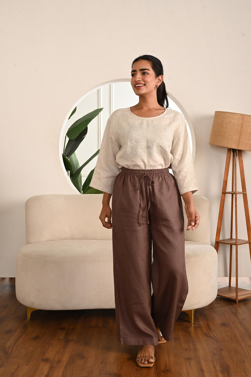 Linen Loose Fit Top with Drop Shoulder, Linen 3/4 Sleeves Top Women's Relaxed Fit Oversize Top, Summer Blouse, Handmade Top