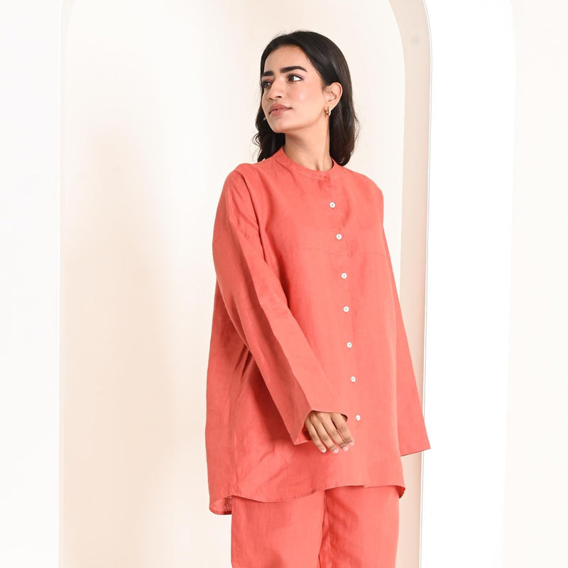 Mandarin collar Linen Shirt women, Linen button down shirt, Relaxed fit, Plus Size Clothing