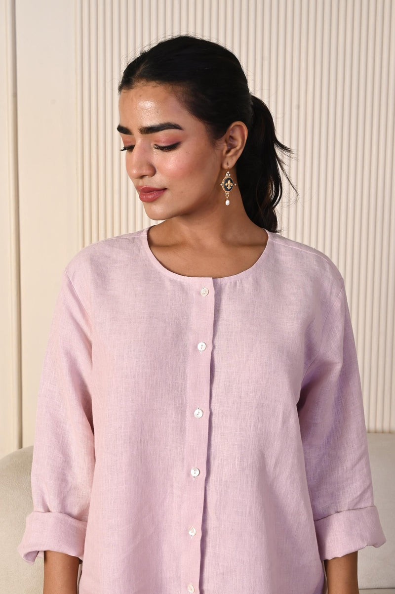 Pink Oversized Linen Button Shirt