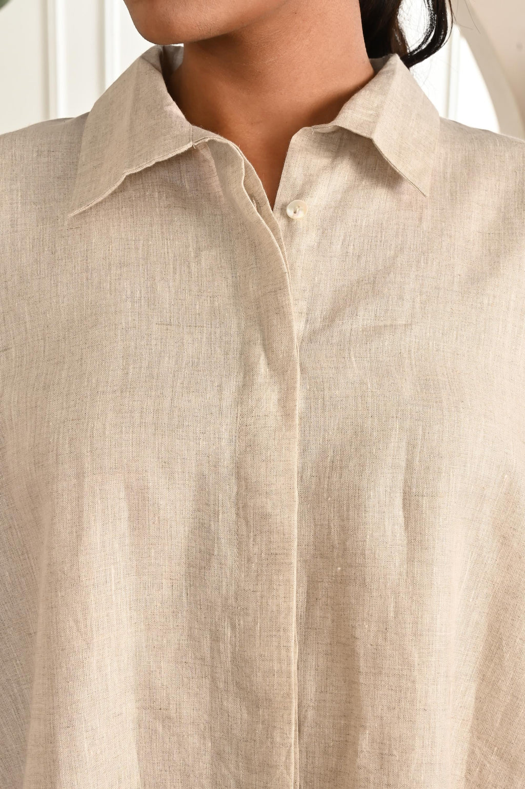 Loose Linen Collared Shirt, Custom 3/4 Sleeves, Women's 100% Linen Long Sleeves Tops Loose Casual Blouses